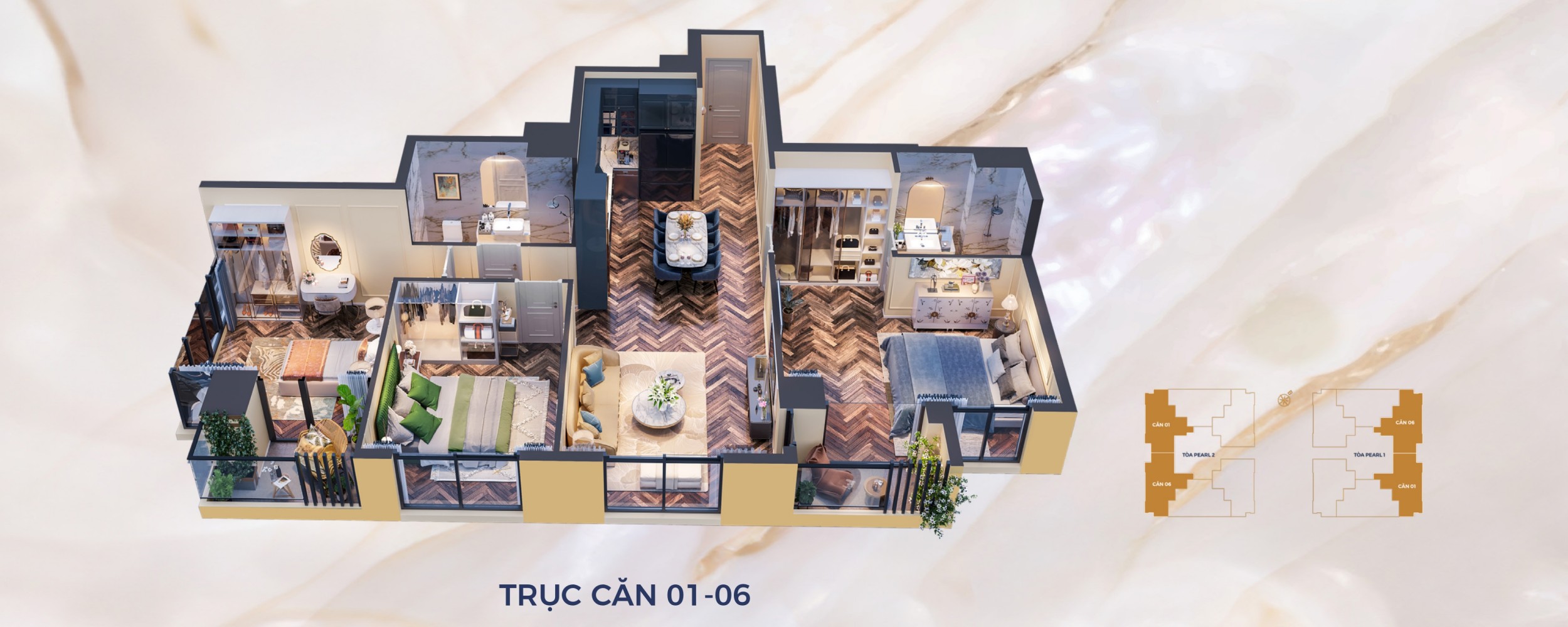 Mặt bằng căn hộ 01 và 06 Pearl Residence